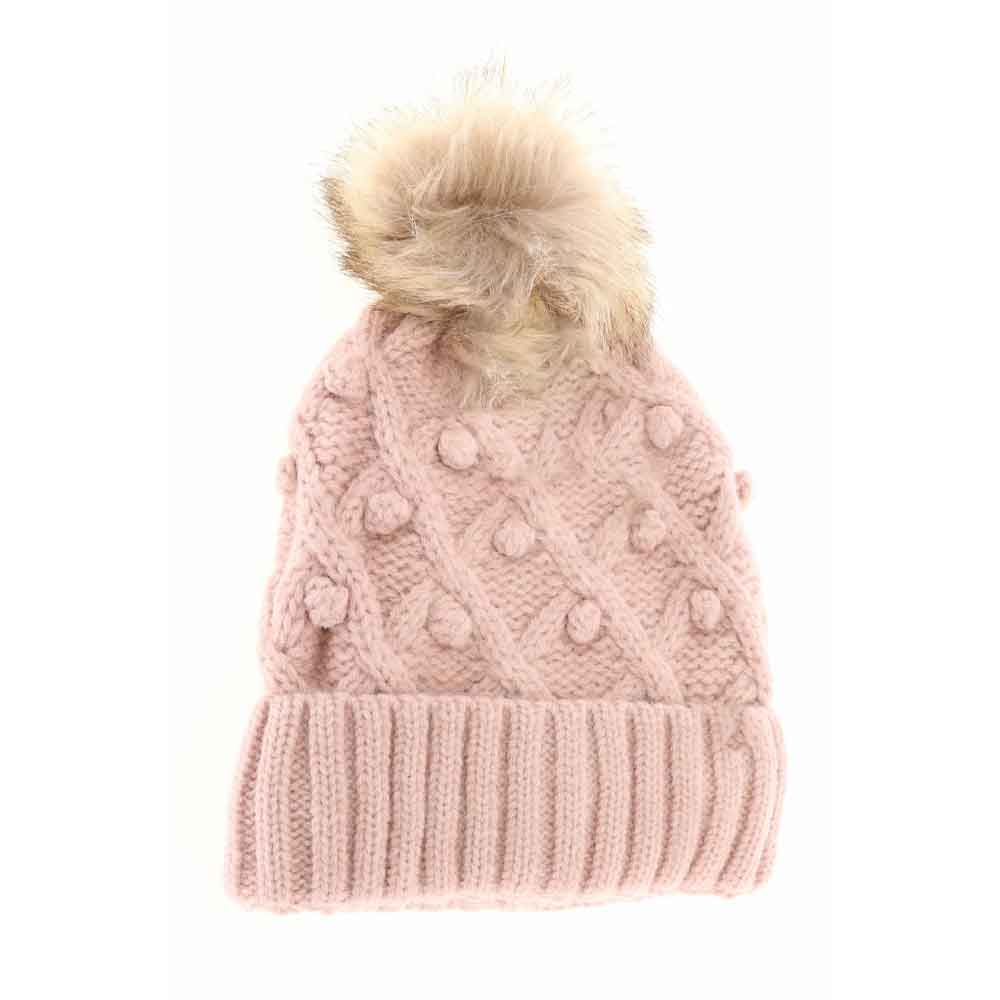 Rose KIDS Bobble Knit Faux Fur Pom C.C Beanie combines warmth and style, offering cozy comfort with its soft knit fabric and a plush faux fur pom-pom. Designed specifically for children, it provides a secure, comfortable fit to keep little heads warm during colder months while adding a playful, fashionable touch. Durable and easy to wear, this beanie is ideal for everyday winter activities. 