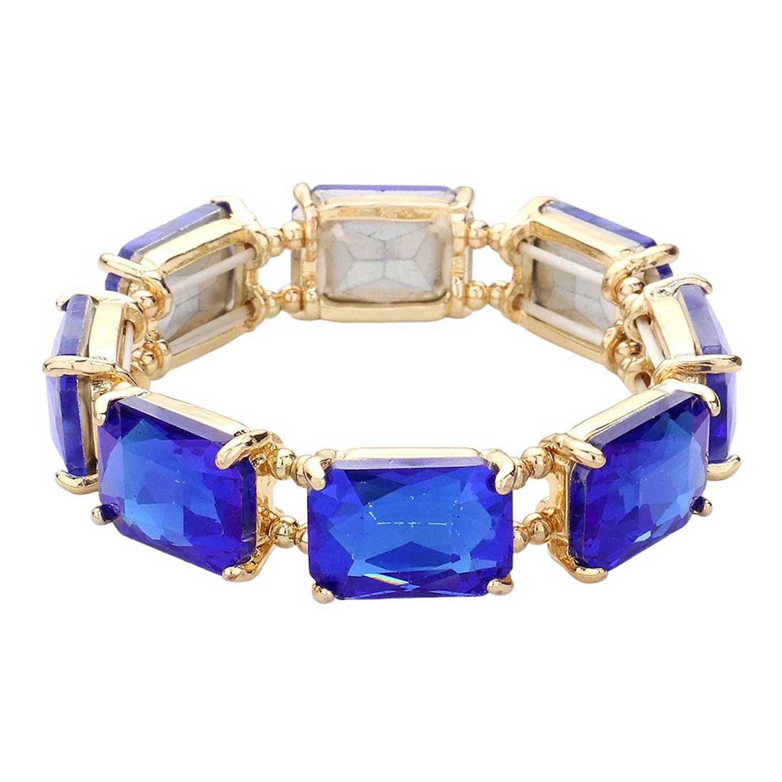 Royal Blue Emerald Cut Stone Stretch Evening Bracelet, get ready with this Stretch Evening Bracelet to receive the best compliments on any special occasion. Put on a pop of color to complete your ensemble and make you stand out on special occasions. It looks so pretty, bright, and elegant on any special occasion.