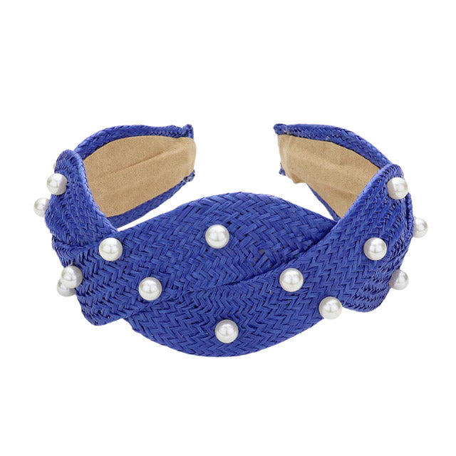 Royal Blue Headband Switch up your style with this Pearl Embellished Braided Straw Headband! This chic and unique accessory is perfect for adding a feminine touch to any look. Whether a basic outfit or looking to make a statement, this headband will keep you looking ready to step out! Perfect everyday wear, festivals, Birthday Gift, etc