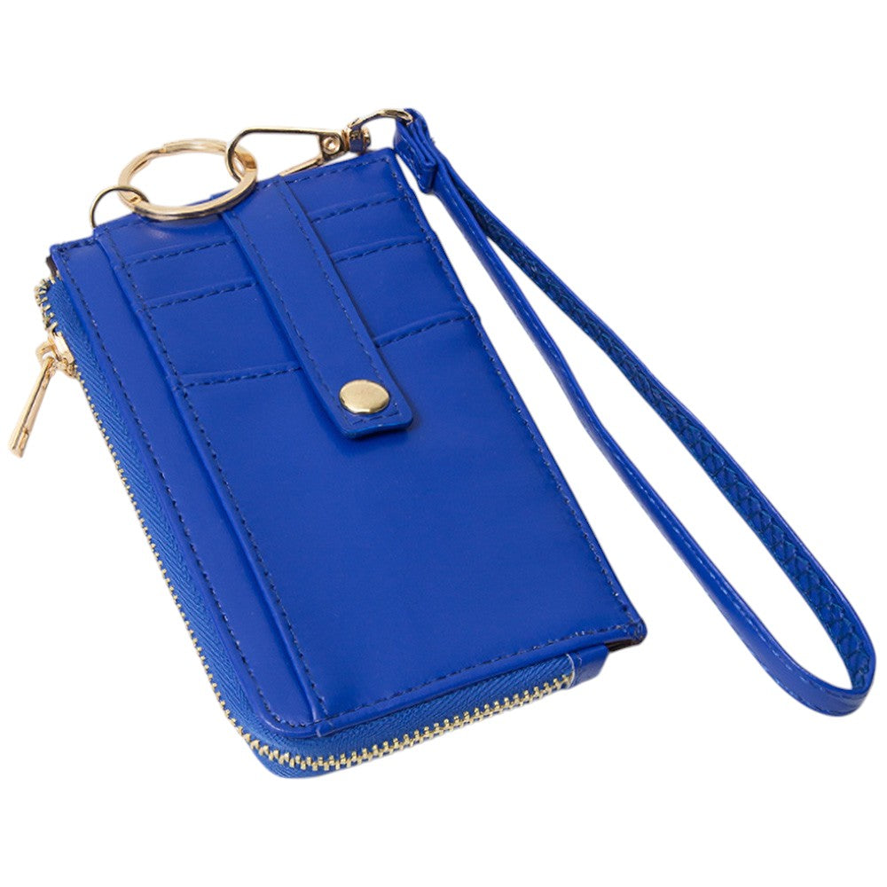 Faux Leather Basket Weave Flat Card Holder Wallet with Wristlet - Wallets