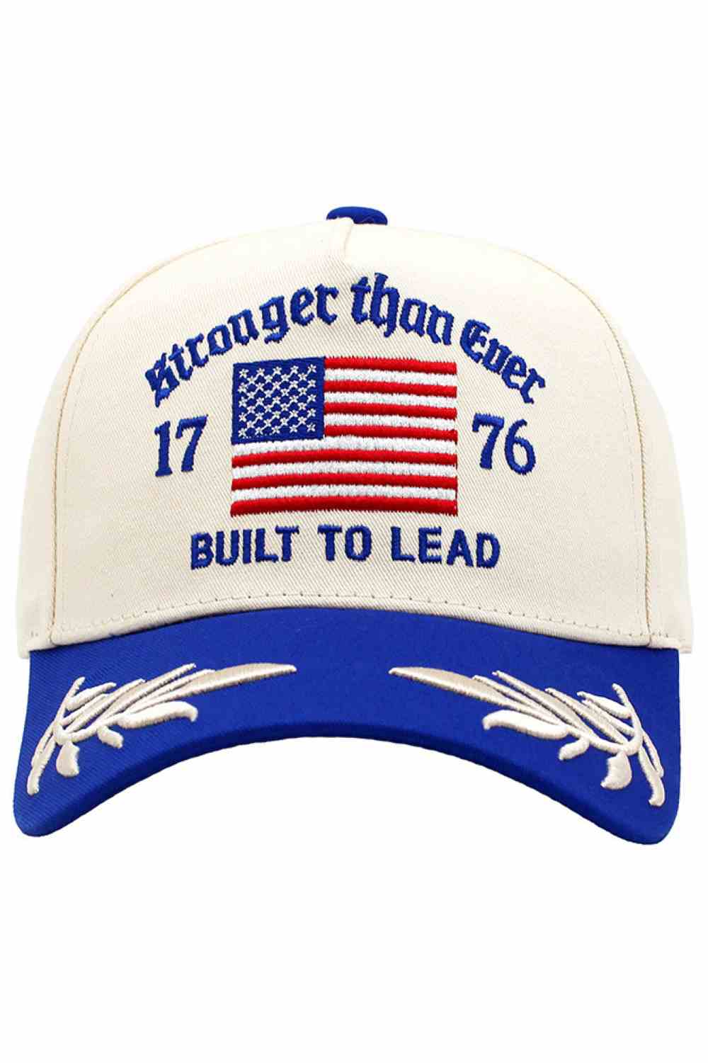 Royal Blue Elevate your everyday style with this patriotic baseball cap featuring bold "STRONGER THAN EVER" embroidered lettering. Crafted from 100% cotton, it offers breathable comfort perfect for all-day wear. The classic design works with any casual outfit, whether you're running errands or showing your spirit. One size fits most, making it an easy grab-and-go accessory. A timeless piece that combines comfort with meaningful style.