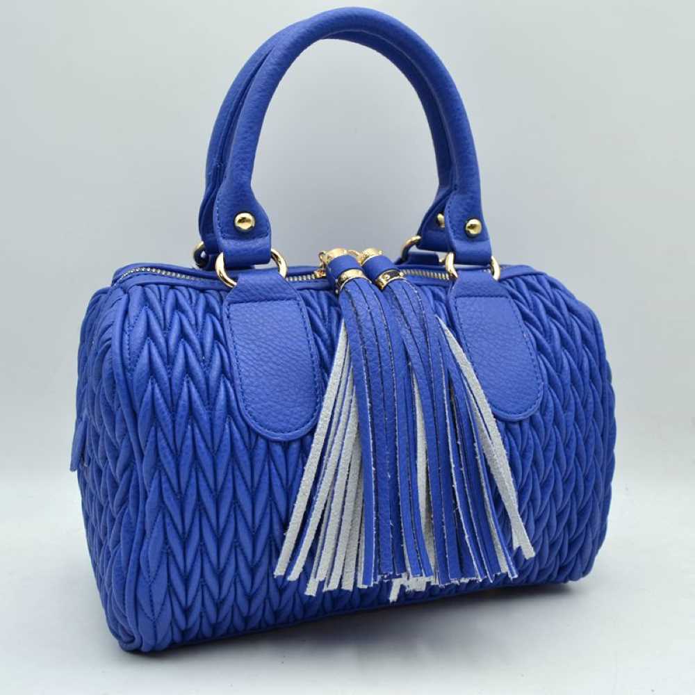 Royal Bue Add an upscale, high-texture statement to your accessory collection with this beautifully crafted structured satchel bag. Combining a sophisticated, textured body with playful design accents, this handbag brings a perfect blend of modern elegance and day-to-night versatility to any outfit.