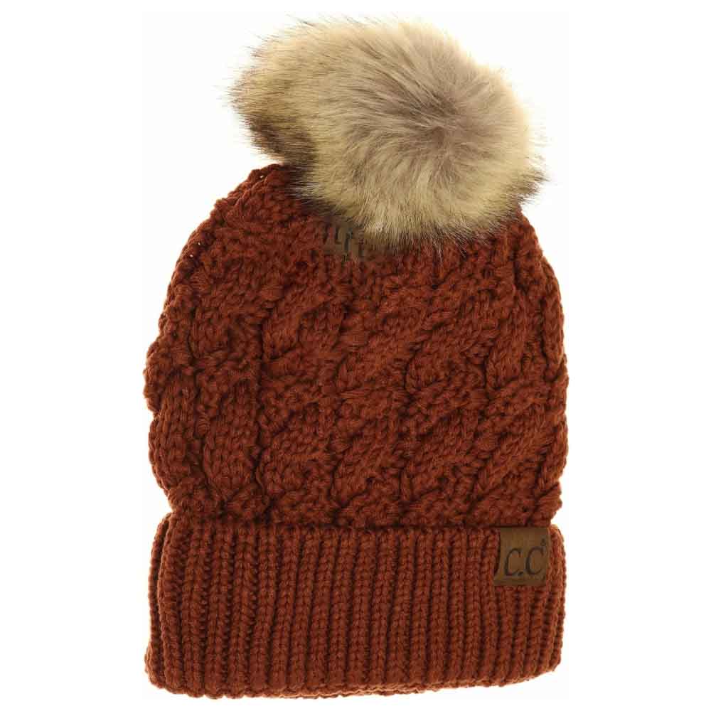 Rust Ribbed Cable Knit Fur Pom Beanie combines classic cable knit craftsmanship with a contemporary ribbed texture for enhanced flexibility and fit. Crafted to provide warmth without compromising breathability, this beanie features a soft fur pompom for a stylish accent. Its structured design ensures lasting comfort, making it an ideal accessory for cold weather while maintaining a polished, sophisticated look. 
