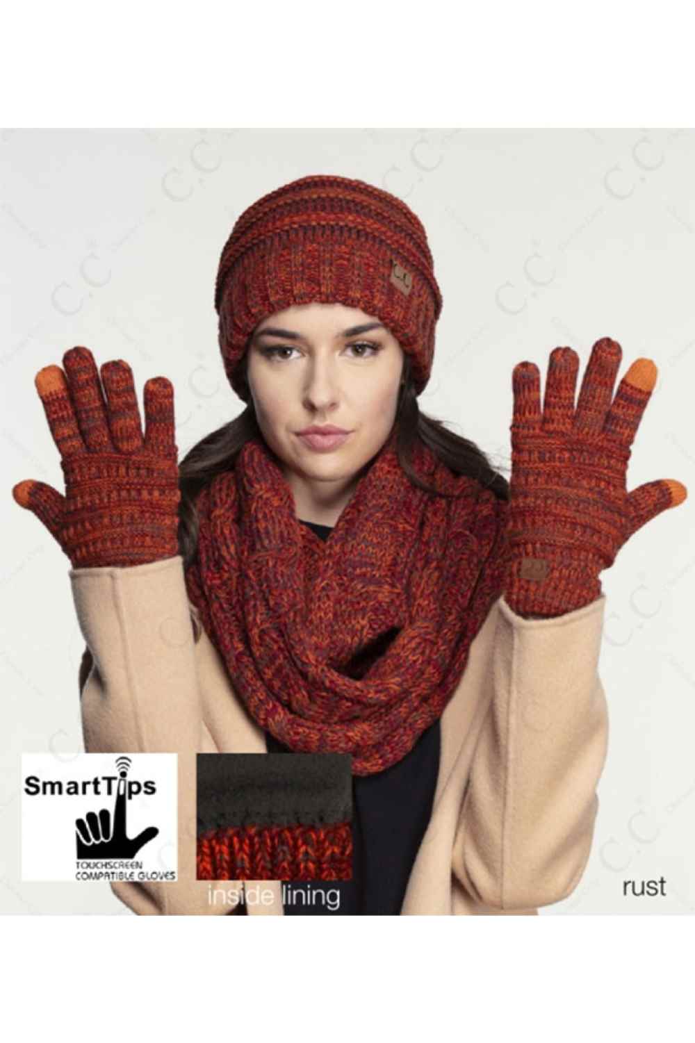 Rust C.C Multi Color Gloves With Lining Inside,&nbsp;are smart, eye-catching and attractive addition to your outfit. This trendy lining inside gloves keeps you absolutely warm and toasty in the winter and cold weather outside. Accessorize the fun way with these gloves. It's the autumnal touch you need to finish your outfit in style. A pair of these gloves will be nice gift for your family, friends, anyone you love and even yourself.