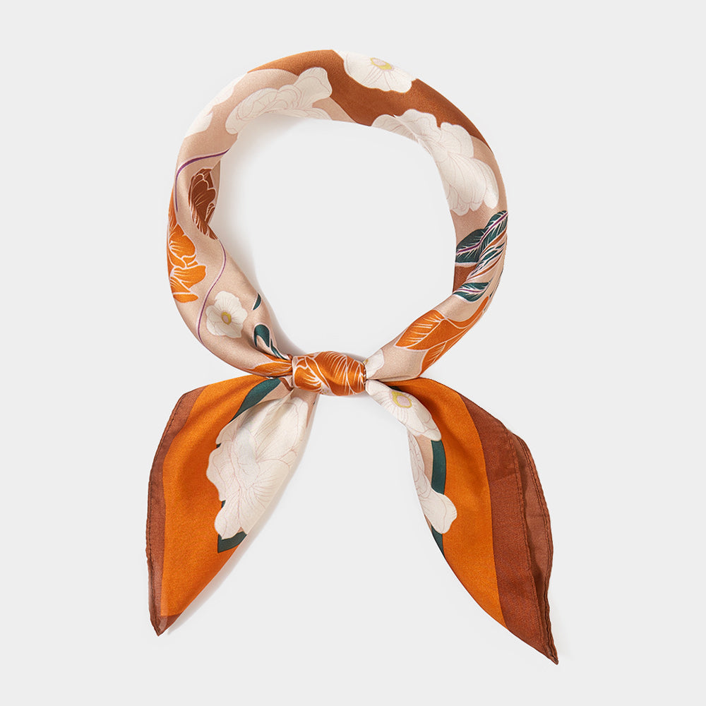 Madeline Love Brown Flower Printed Square Scarf - Jewelry