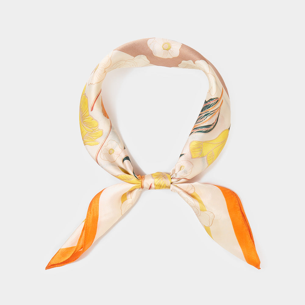 Madeline Love Orange Flower Printed Square Scarf - Jewelry