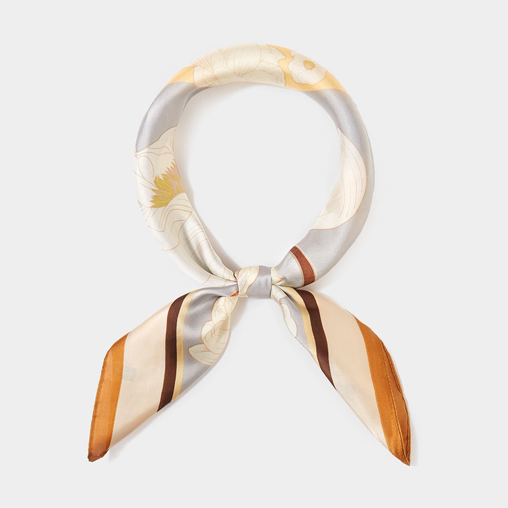 Madeline Love Taupe Flower Printed Square Scarf - Jewelry