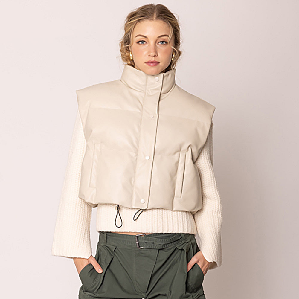 Ivory Faux Leather Padded Vest