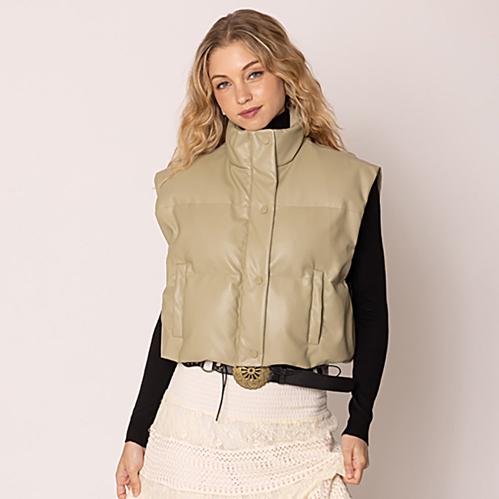 Sage Faux Leather Padded Vest
