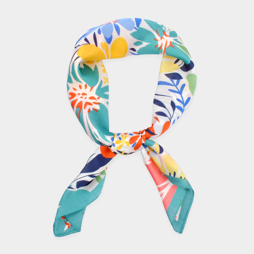 Madeline Love Teal Flower Print Bandana Scarf - Scarves & Wraps