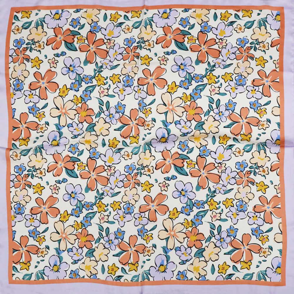 Madeline Love Purple Flower Drawing Printed Square Silky Satin Bandana Scarf - Scarves & Wraps - extra