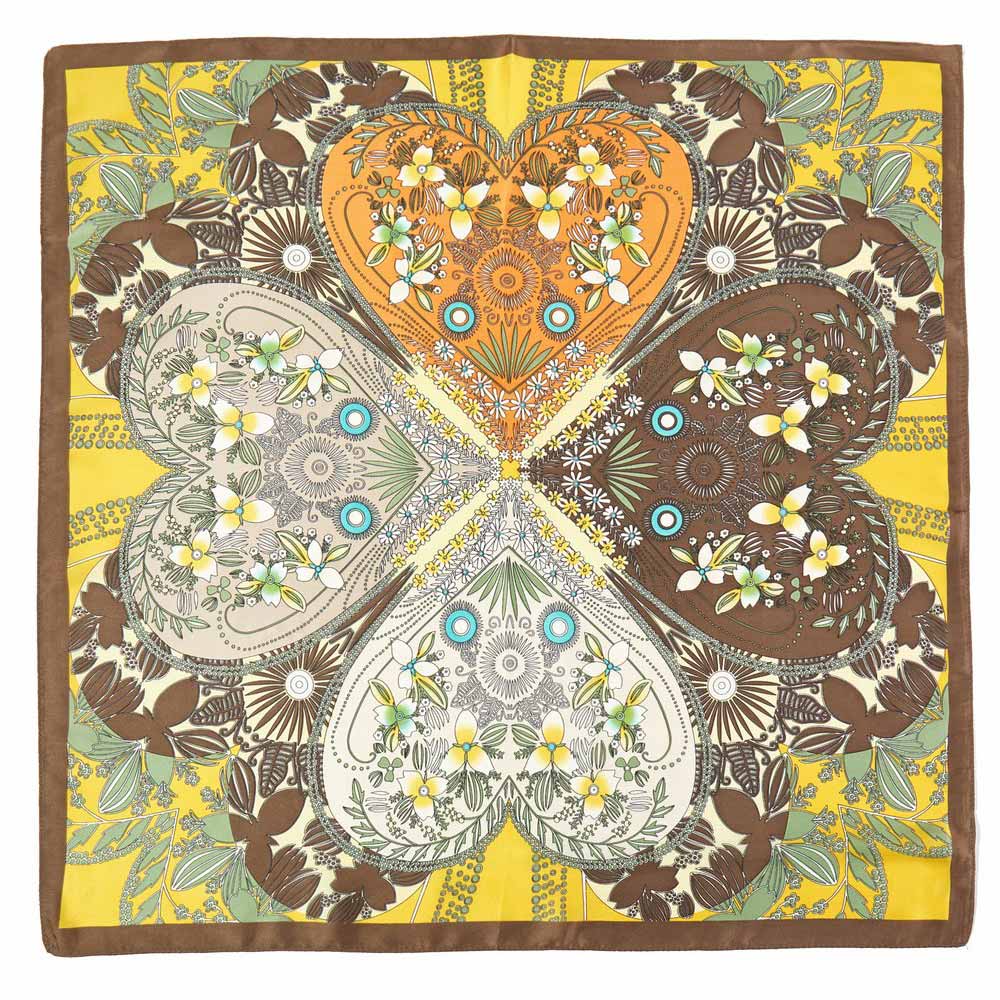 Madeline Love Yellow Four-Leaf Clover And Flower Bandana Scarf - Scarves & Wraps - desc