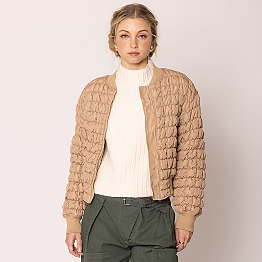 Beige Reversible Quilted Bomber Jacket