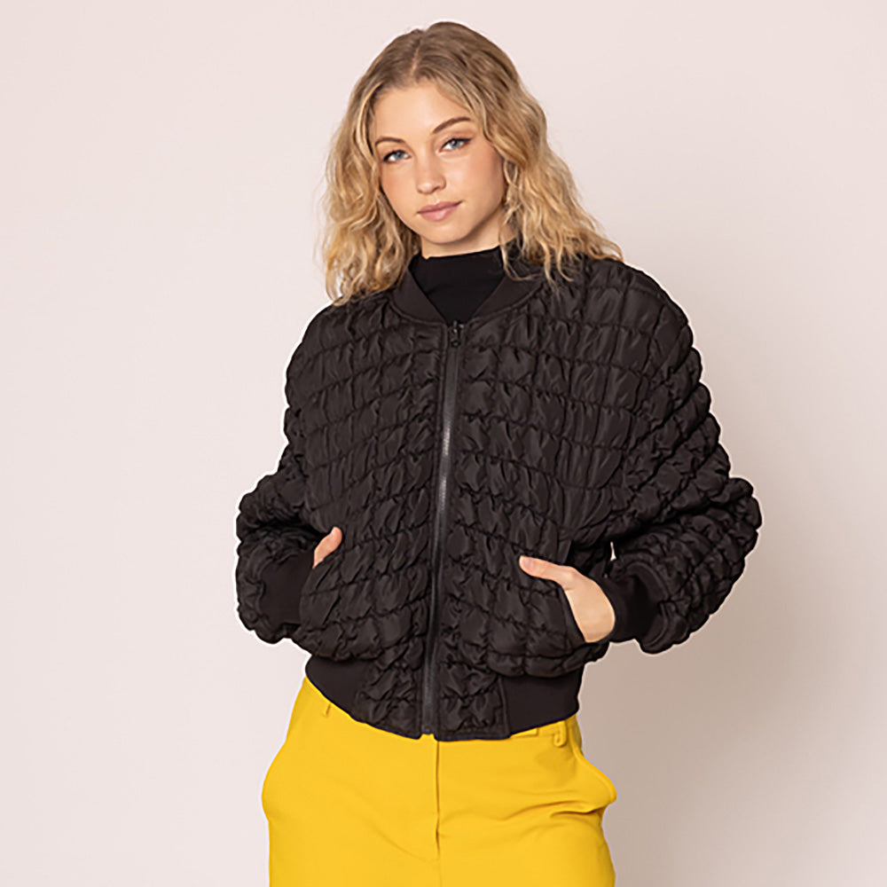 Black Reversible Quilted Bomber Jacket