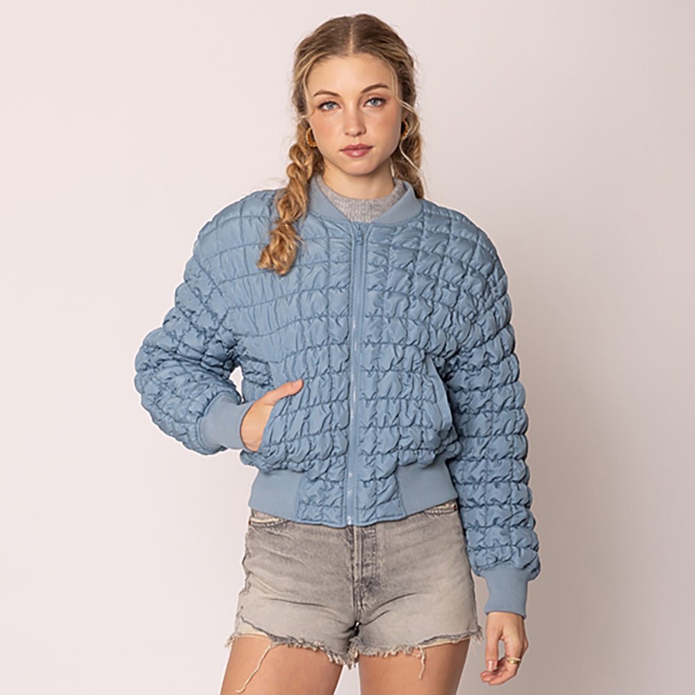 Blue Reversible Quilted Bomber Jacket