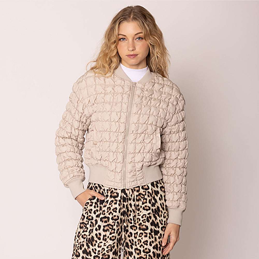 Ivory Reversible Quilted Bomber Jacket