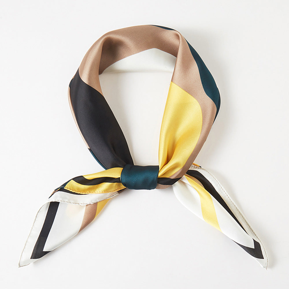 Madeline Love Green Geometric Pattern Printed Square Silky Satin Bandana Scarf - Scarves & Wraps