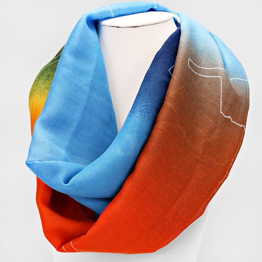 Madeline Love Orange, Yellow, Blue "Oklahoma" Polyester Infinity Scarf - Jewelry
