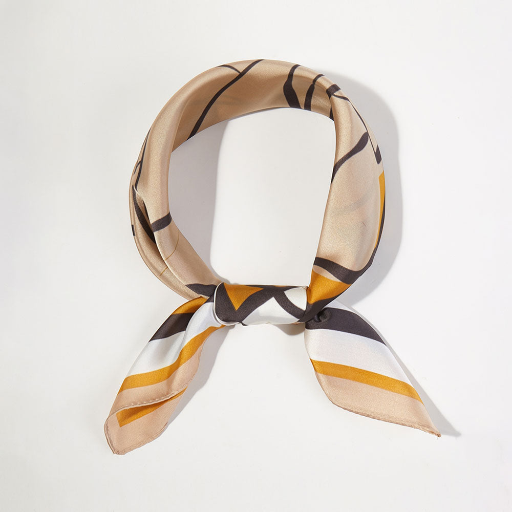 Madeline Love Mustard Abstract Rose Printed Square Silky Satin Bandana Scarf - Scarves & Wraps
