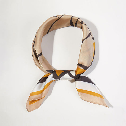 Madeline Love Mustard Abstract Rose Printed Square Silky Satin Bandana Scarf - Scarves & Wraps