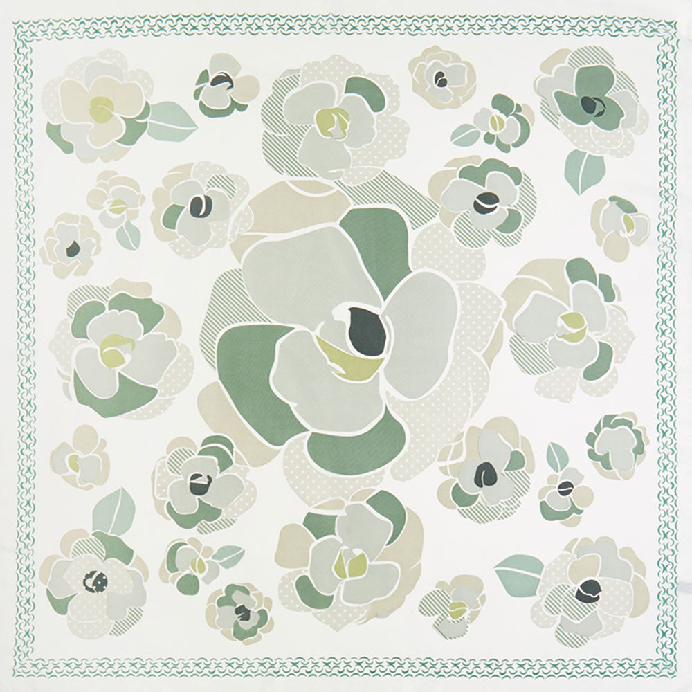 Madeline Love Olive Green Illustrated Flower Pattern Printed Square Silky Satin Bandana Scarf - Scarves & Wraps - extra