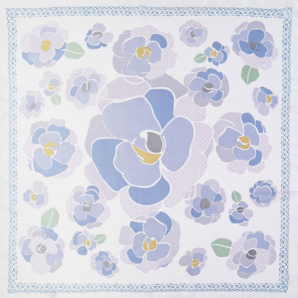 Madeline Love Purple Illustrated Flower Pattern Printed Square Silky Satin Bandana Scarf - Scarves & Wraps - extra