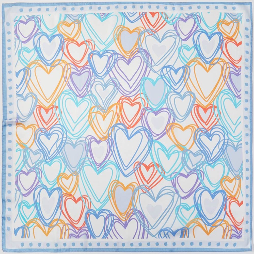 Madeline Love Blue Heart Pattern Square Bandana Scarf - Scarves & Wraps