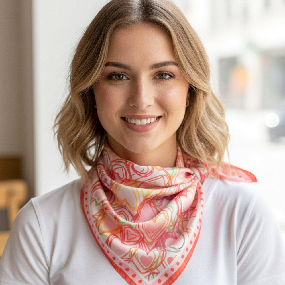 Madeline Love Red Heart Pattern Square Bandana Scarf - Scarves & Wraps