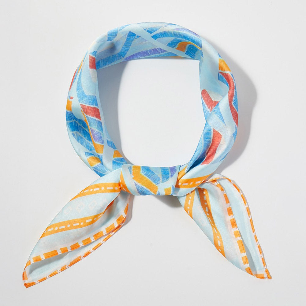 Madeline Love Blue Abstract Tribal Print Square Bandana Scarf - Scarves & Wraps