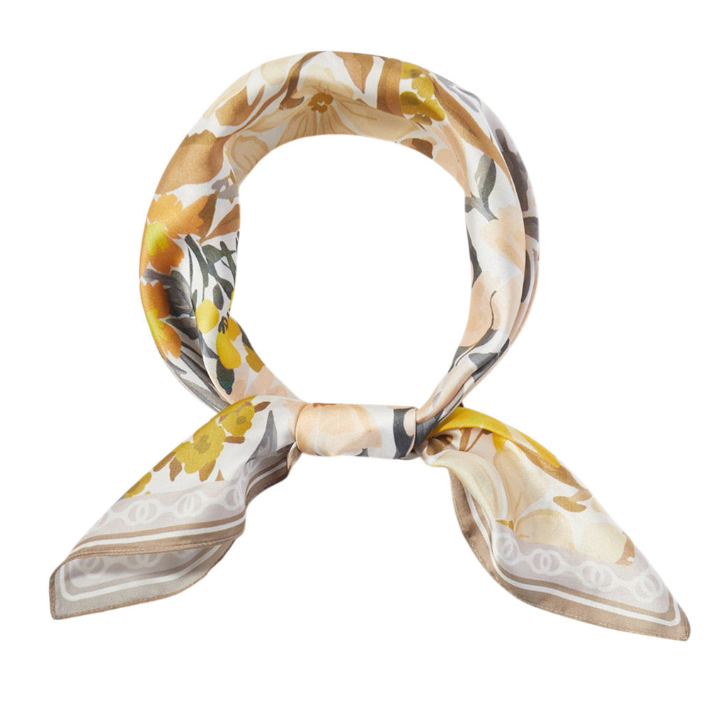 Madeline Love Beige Vintage Floral Garden Print Square Bandana Scarf - Scarves & Wraps - extra