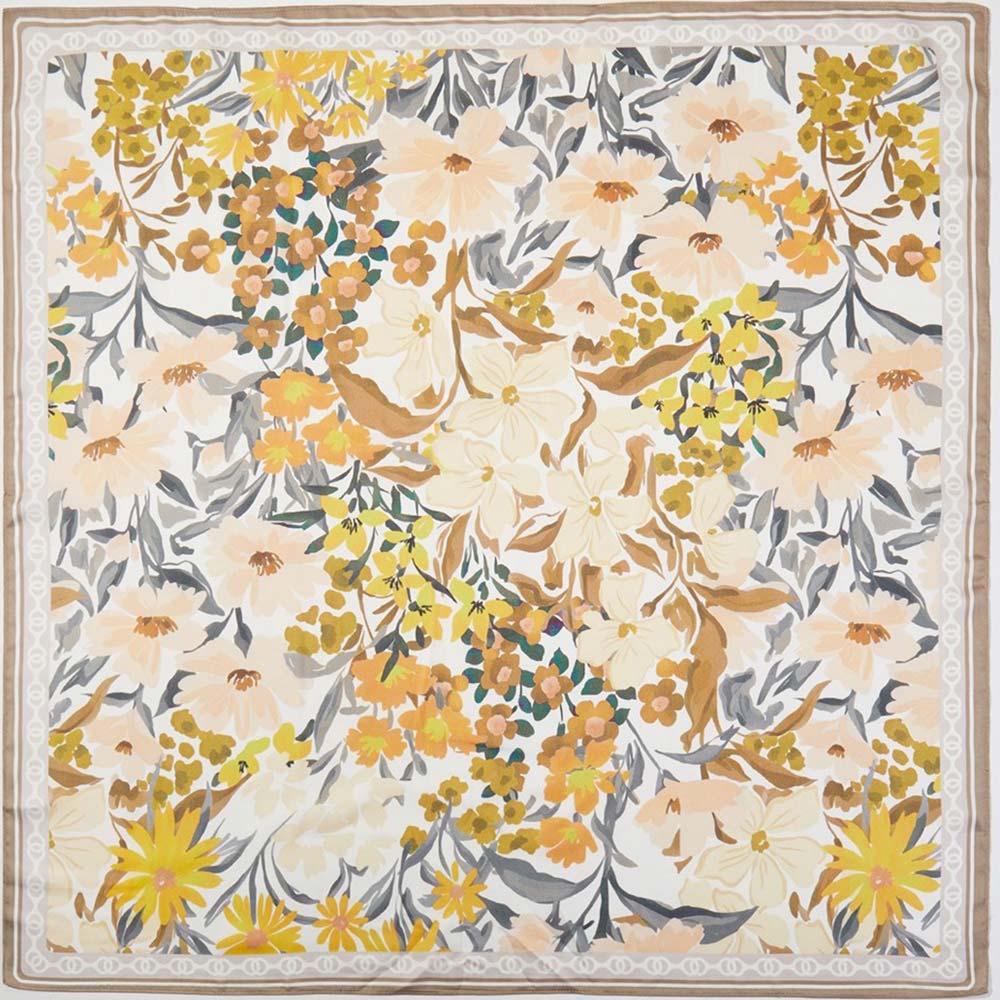 Madeline Love Beige Vintage Floral Garden Print Square Bandana Scarf - Scarves & Wraps - extra