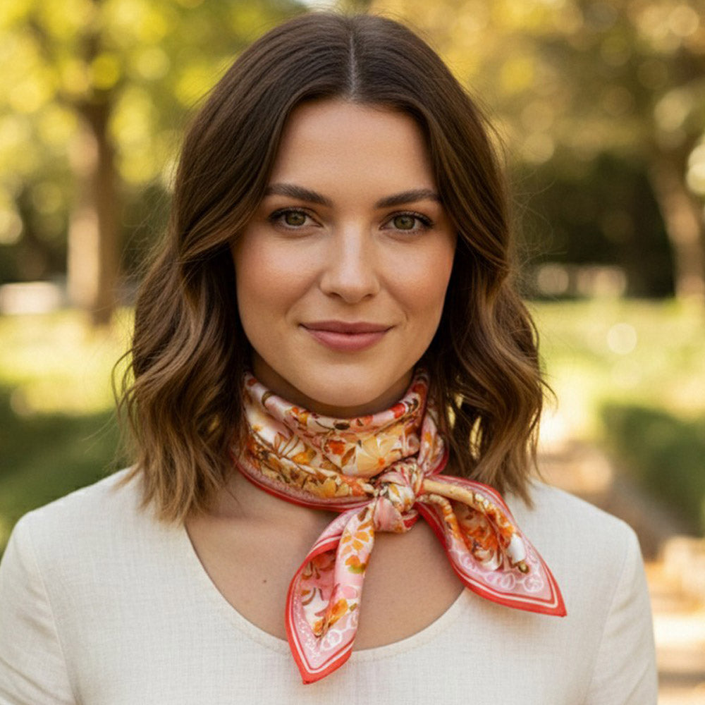Madeline Love Pink Vintage Floral Garden Print Square Bandana Scarf - Scarves & Wraps
