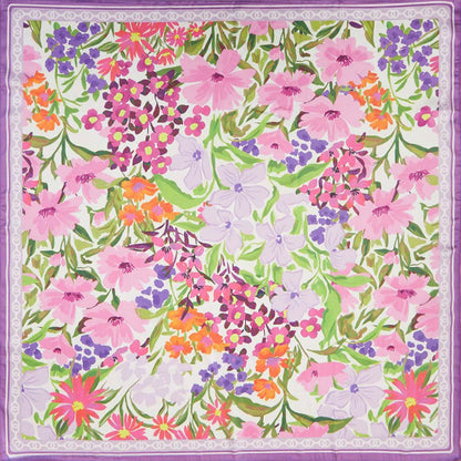 Madeline Love Purple Vintage Floral Garden Print Square Bandana Scarf - Scarves & Wraps