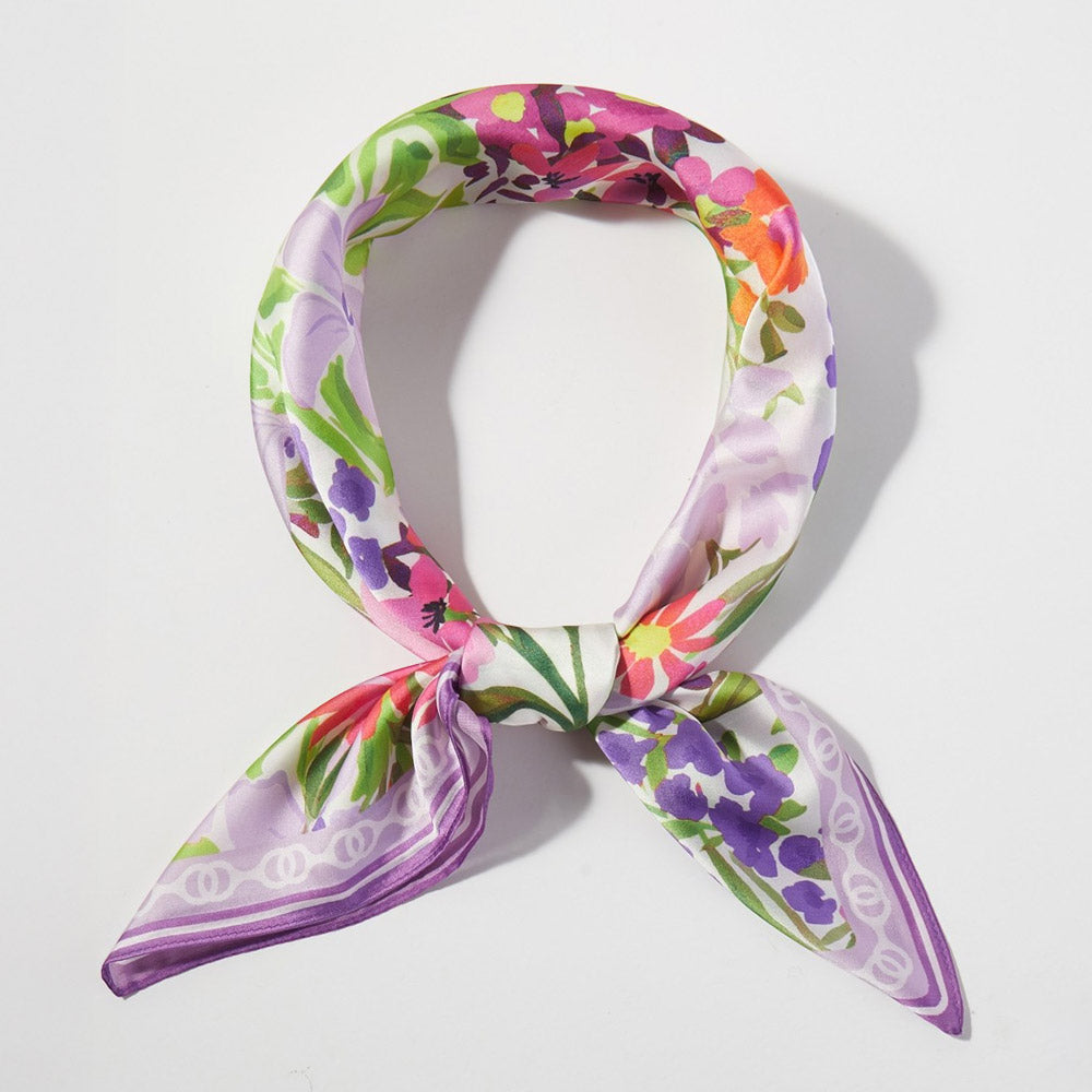 Madeline Love Purple Vintage Floral Garden Print Square Bandana Scarf - Scarves & Wraps - desc