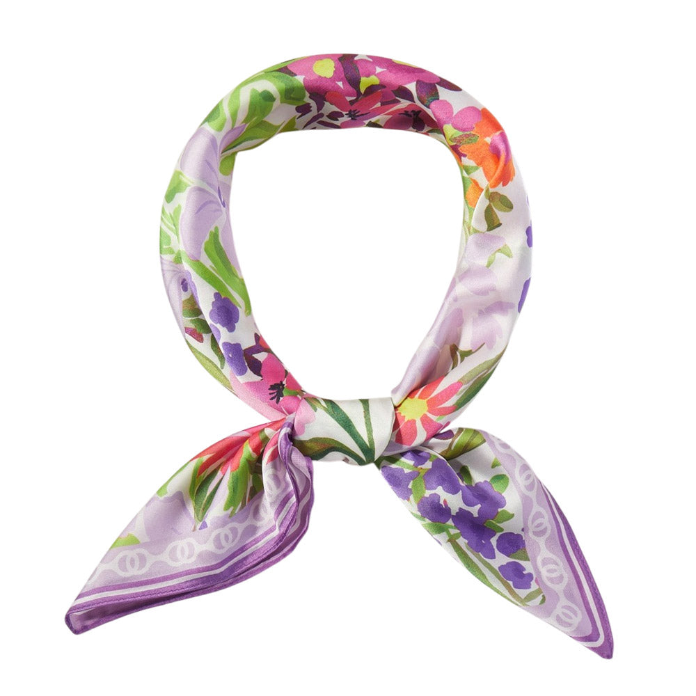 Madeline Love Purple Vintage Floral Garden Print Square Bandana Scarf - Scarves & Wraps - extra