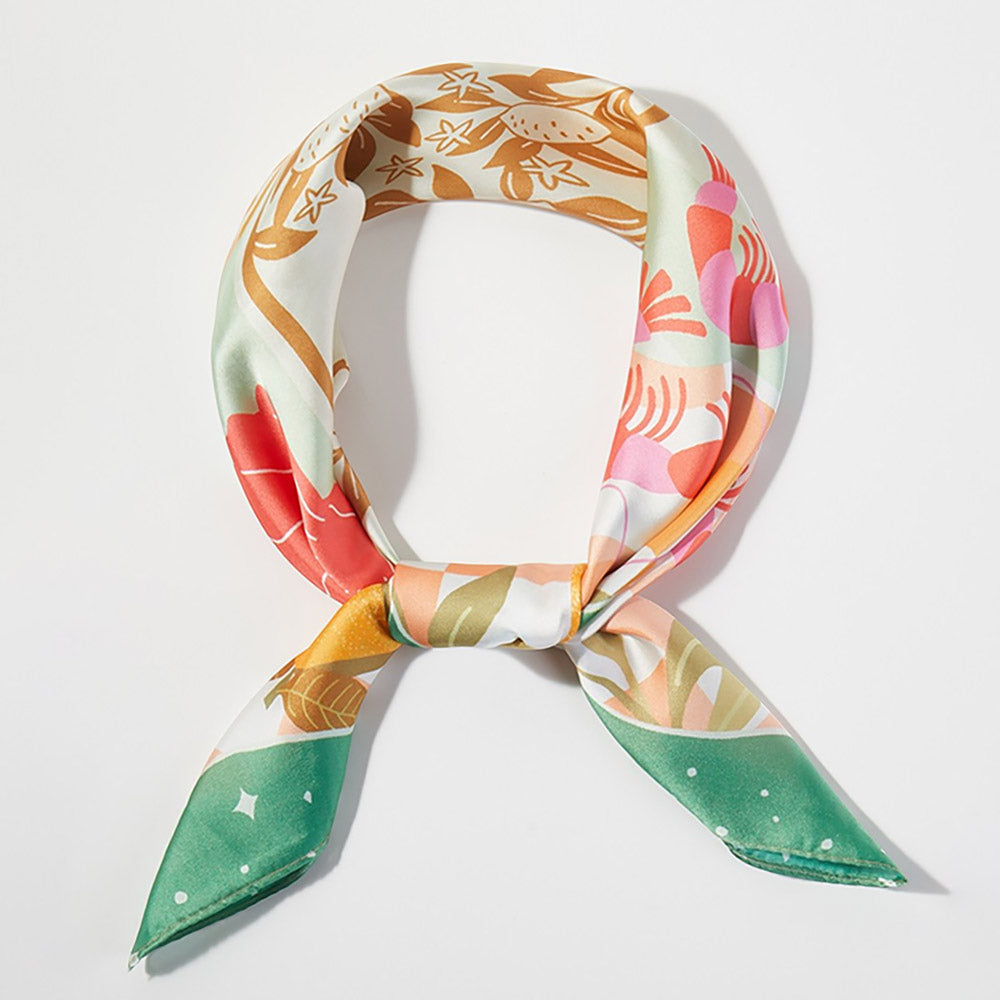 Madeline Love Green Seaside Feast Print Square Bandana Scarf - Scarves & Wraps
