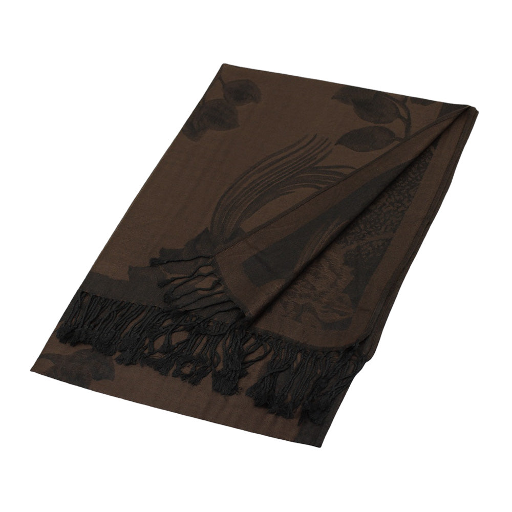 Madeline Love Dark Brown Rose Floral Pashmina Reversible Scarf Shawl - Scarves & Wraps - desc