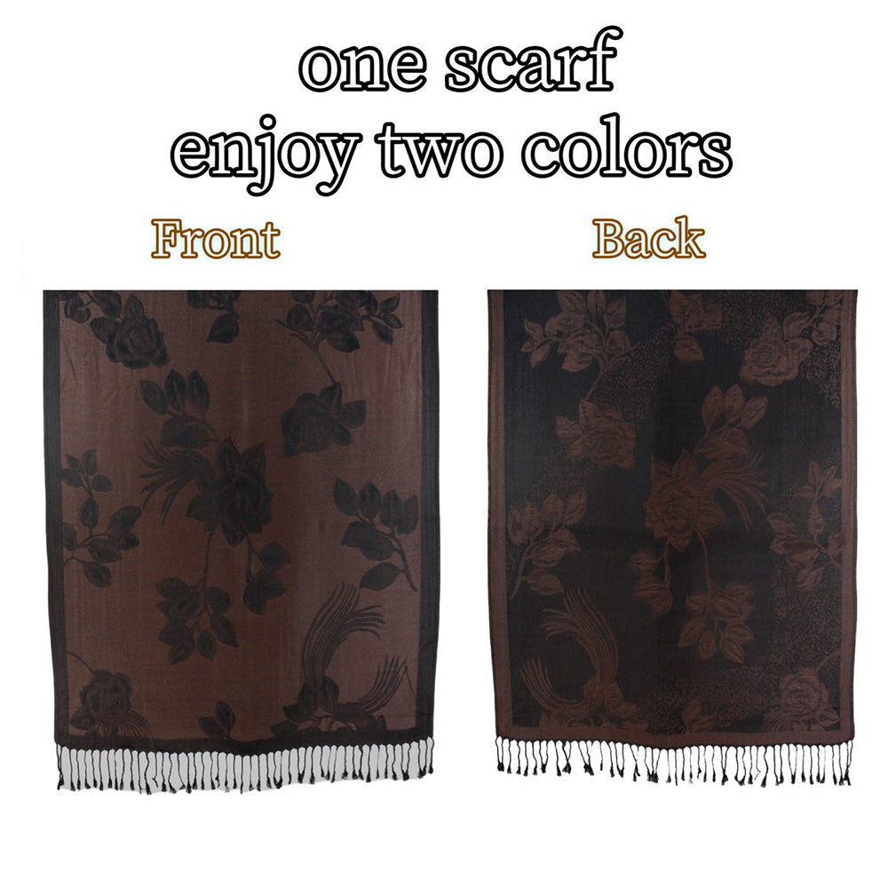 Madeline Love Dark Brown Rose Floral Pashmina Reversible Scarf Shawl - Scarves & Wraps - extra