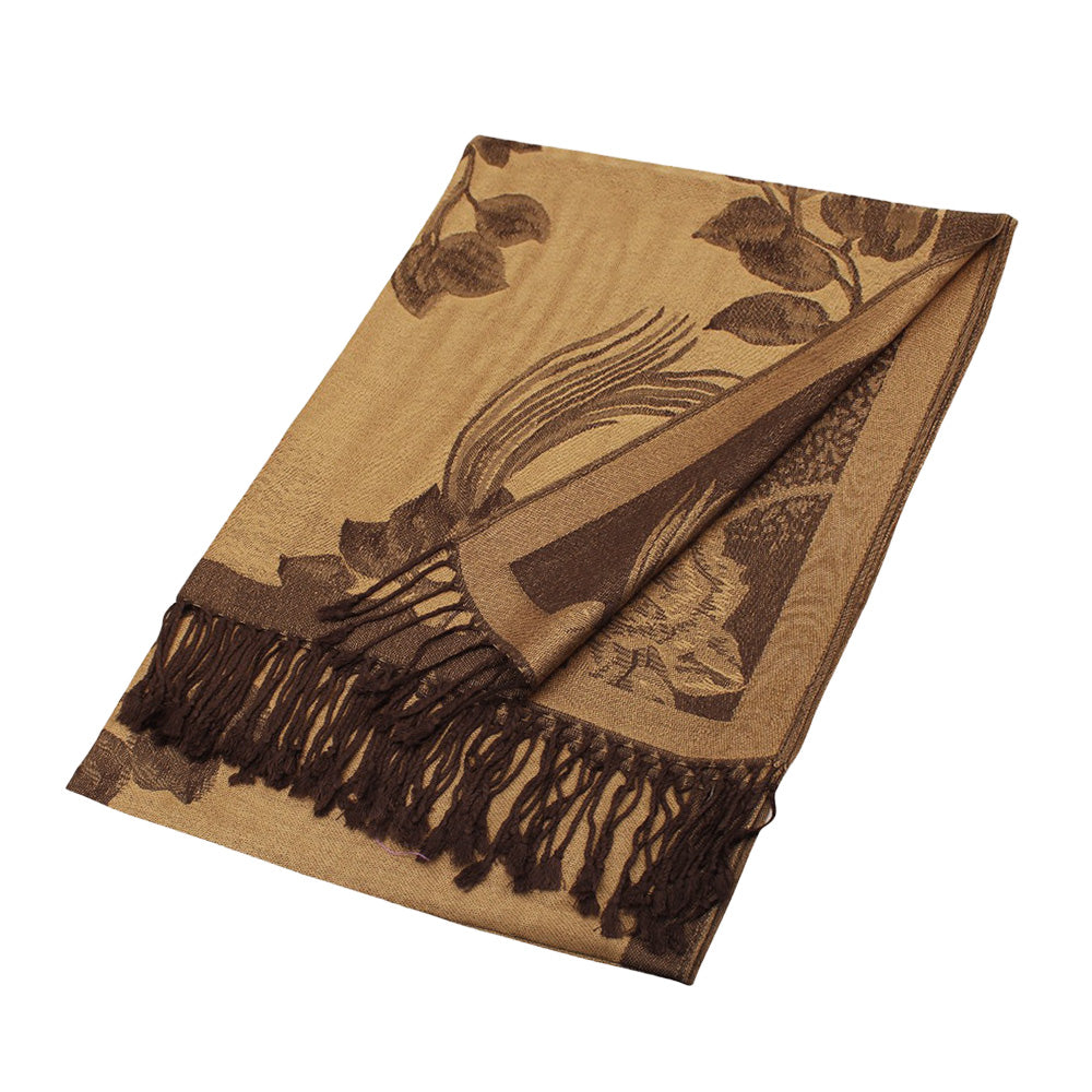 Madeline Love Brown Rose Floral Pashmina Reversible Scarf Shawl - Scarves & Wraps - desc
