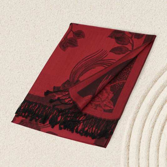 Madeline Love Burgundy Rose Floral Pashmina Reversible Scarf Shawl - Scarves & Wraps