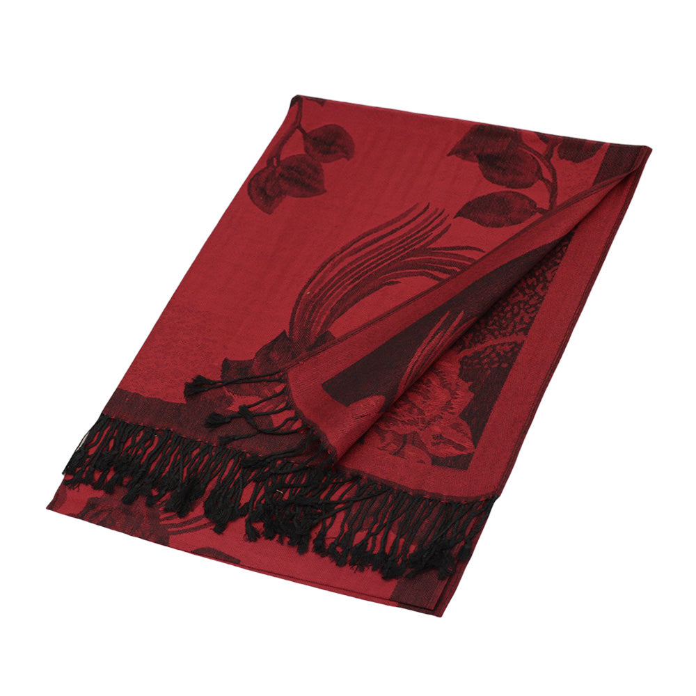 Madeline Love Burgundy Rose Floral Pashmina Reversible Scarf Shawl - Scarves & Wraps - desc