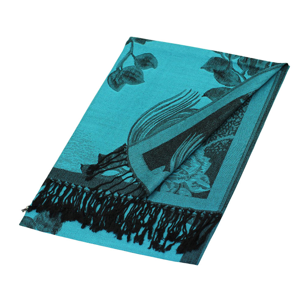Madeline Love Turquoise Rose Floral Pashmina Reversible Scarf Shawl - Scarves & Wraps - desc
