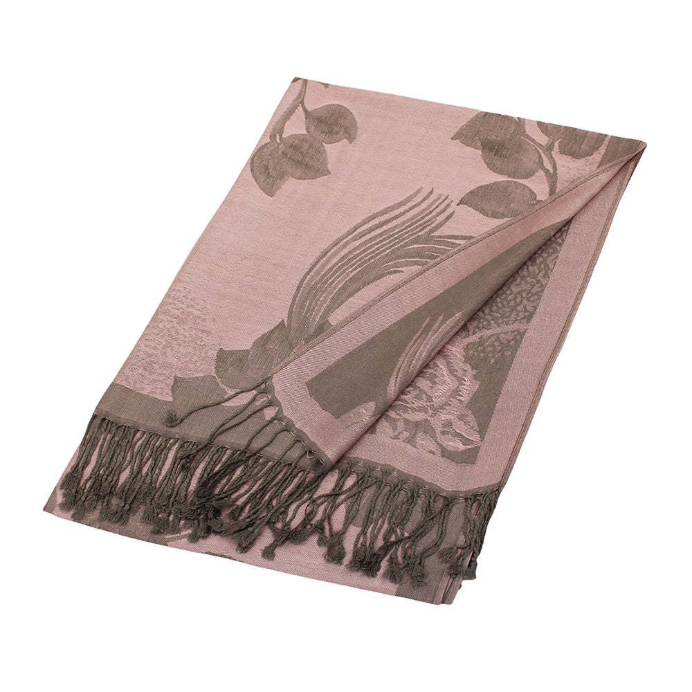 Madeline Love Gray, Pink Rose Floral Pashmina Reversible Scarf Shawl - Scarves & Wraps - desc