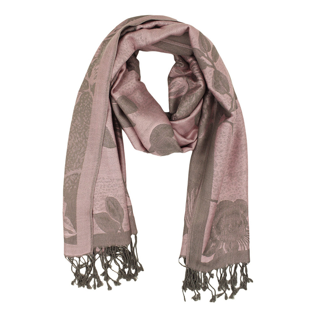 Madeline Love Gray, Pink Rose Floral Pashmina Reversible Scarf Shawl - Scarves & Wraps - extra