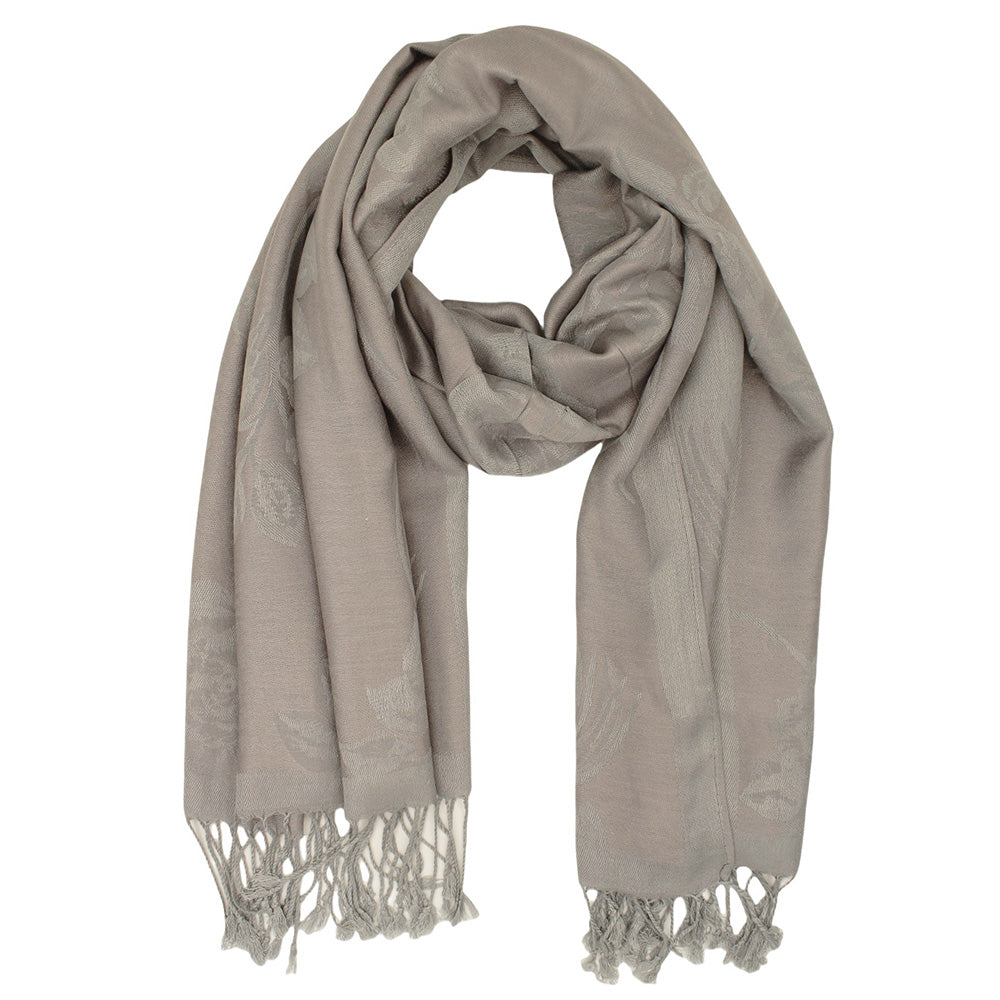 Madeline Love Silver Rose Floral Pashmina Reversible Scarf Shawl - Scarves & Wraps - extra