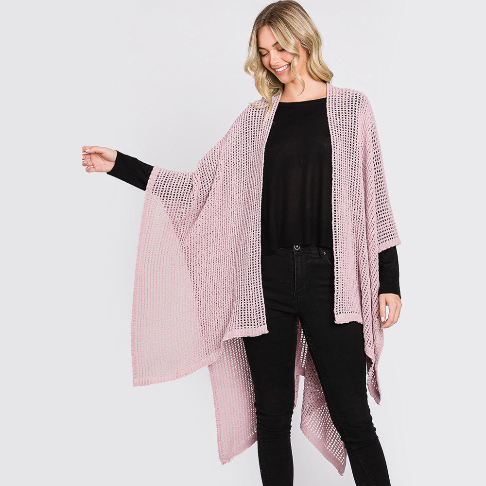 Lavender Solid Chenille Crochet Ruana Poncho
