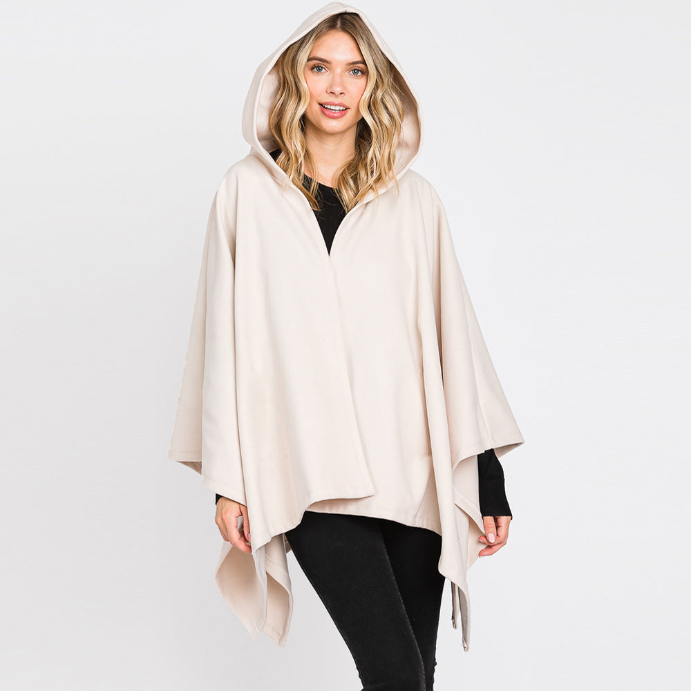 Ivory Hooded Solid Ruana Poncho