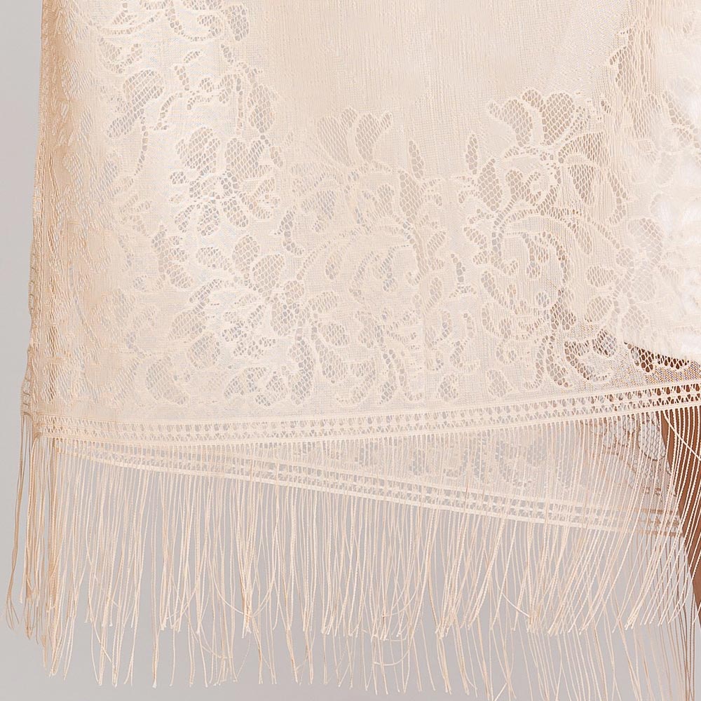 Madeline Love Beige Floral Lace Kimono With Tassel Poncho - Apparel - extra