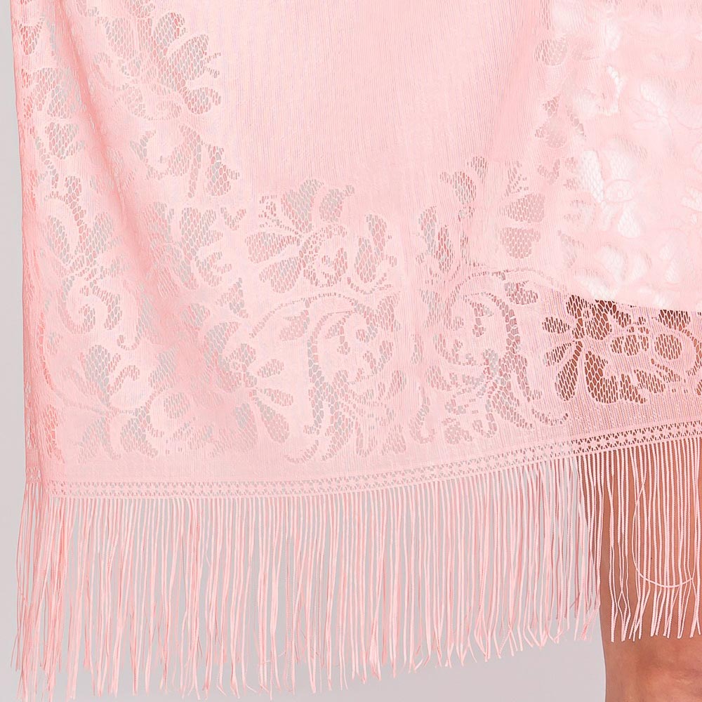 Madeline Love Pink Floral Lace Kimono With Tassel Poncho - Apparel - extra