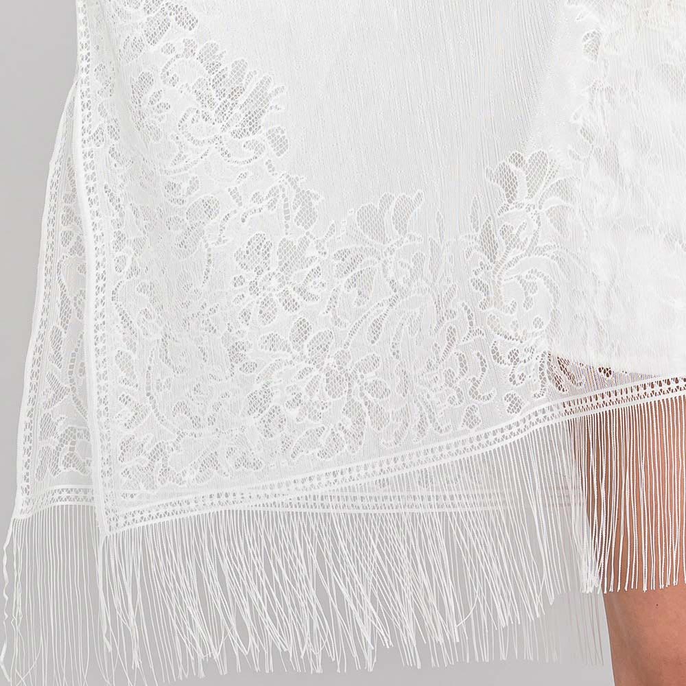 Madeline Love White Floral Lace Kimono With Tassel Poncho - Apparel - extra